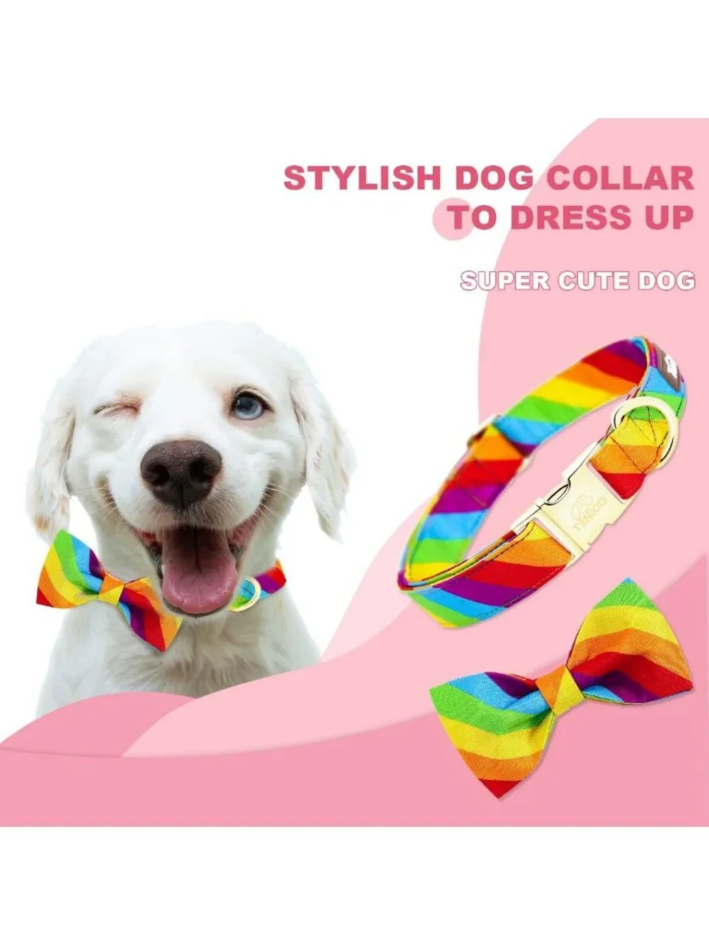 Rainbow Dog Collar with Bow Tie - Adjustable, Comfortable for All Pets - Pride
